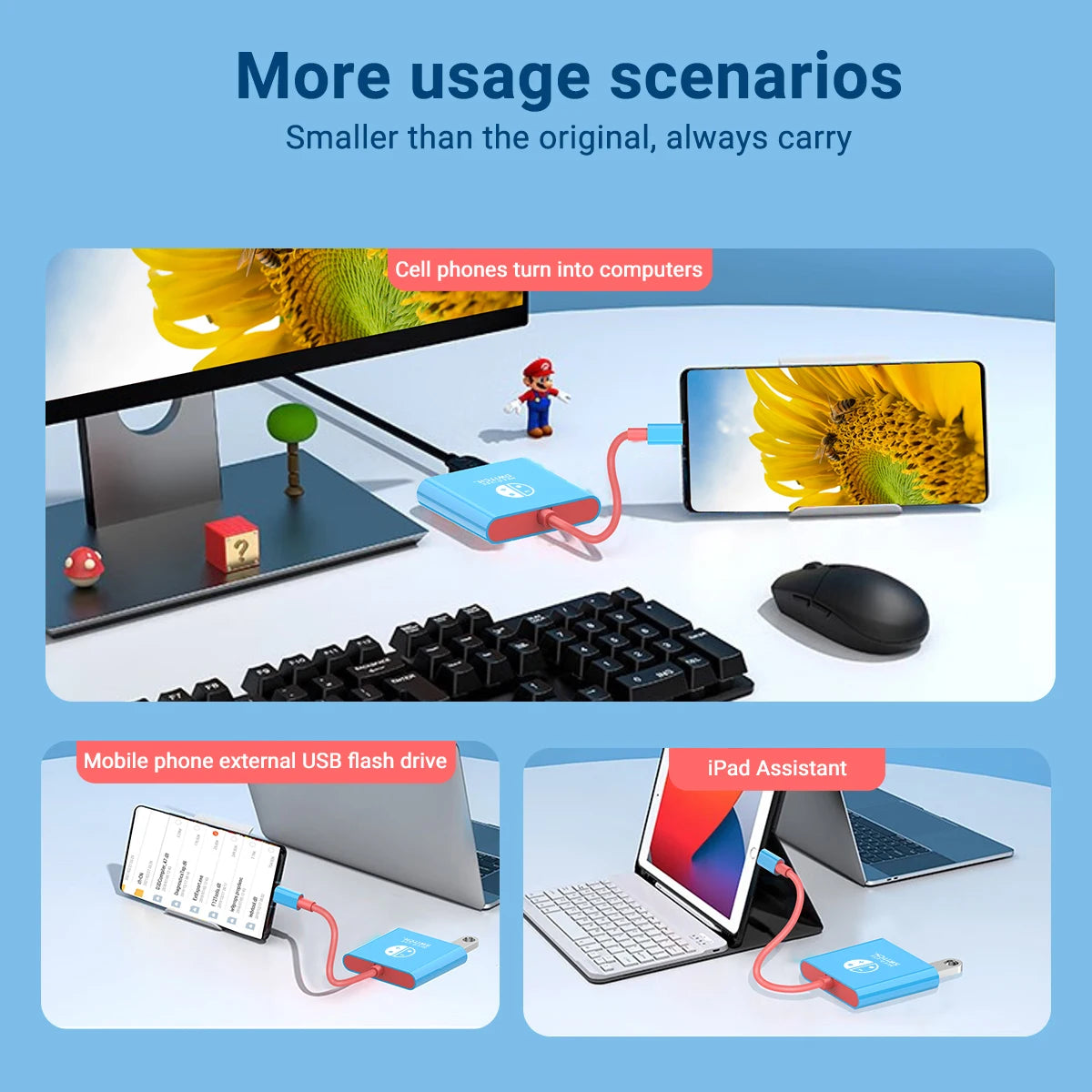Compact docking station for Switch during travel or on-the-go gaming